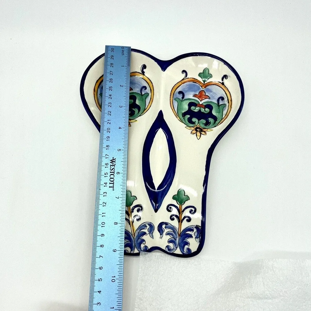 Aqua Jade Moroccan Spoon Rest Ceramic Kitchen Utensil Holder Blue Green‎